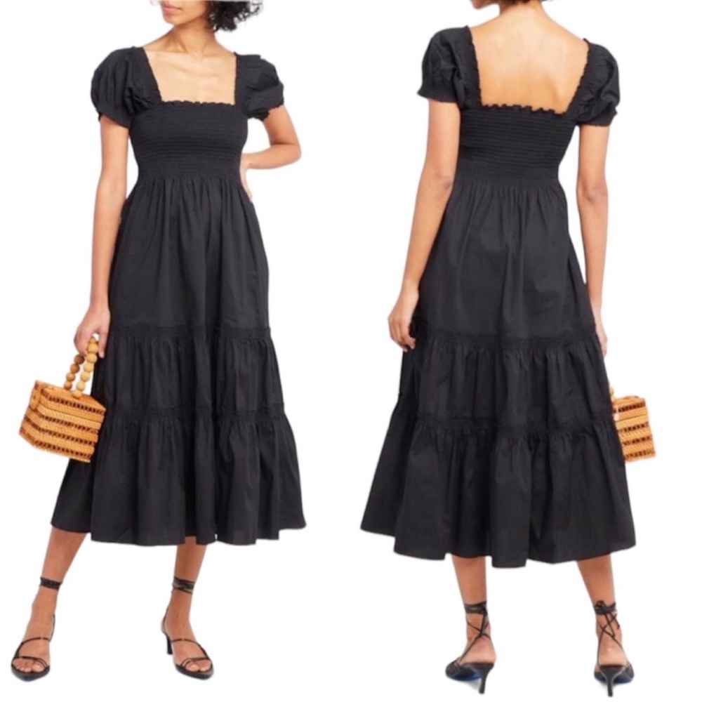 O.P.T Chic Black Smocked Midi Dress